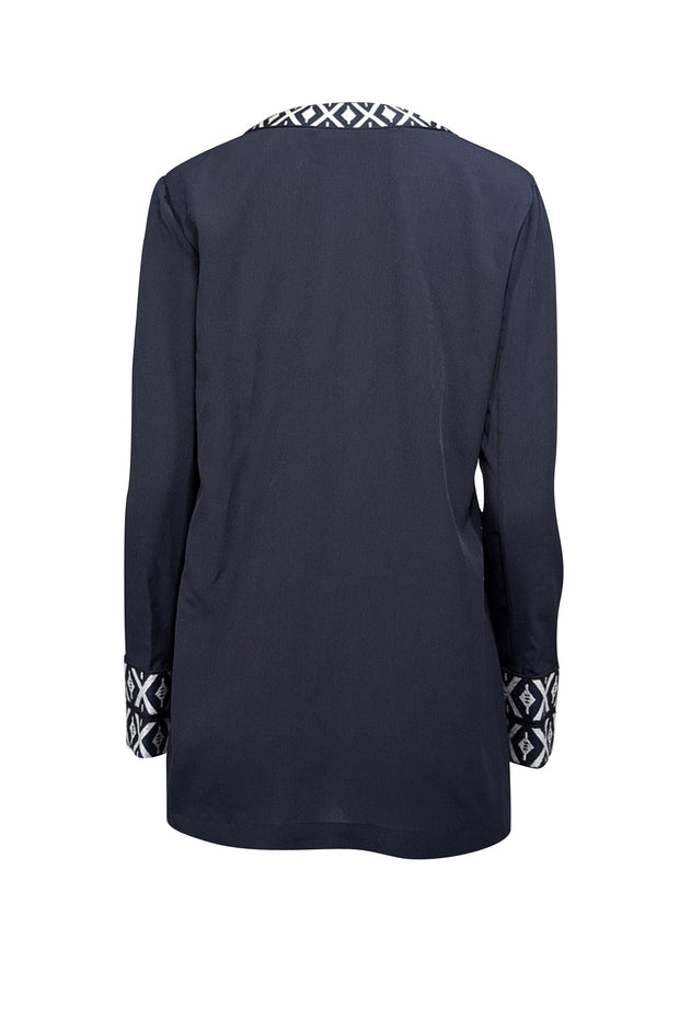 Current Boutique-Tory Burch - Navy & White Embroidered Tunic w/ Zip Cuffs Sz 10