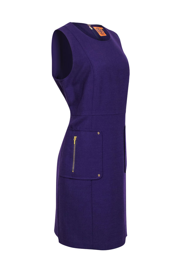 Current Boutique-Tory Burch - Purple Wool Blend Sleeveless Shift Dress Sz 14