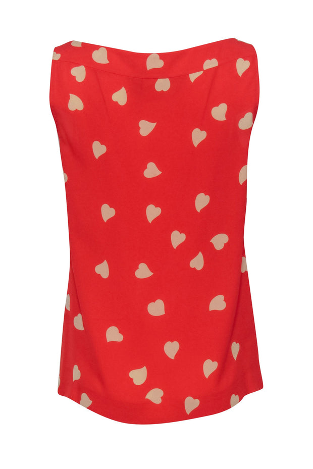 Current Boutique-Tory Burch - Red & Cream Heart Print Silk Tank w/ Tie Sz 8