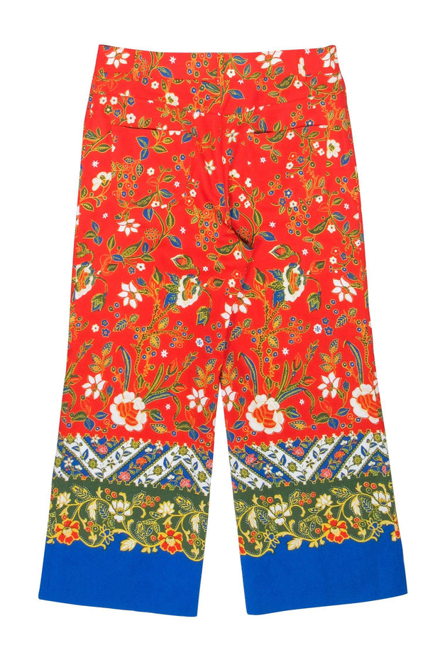 Current Boutique-Tory Burch - Red w/ Blue Floral Print Straight Leg "Dayton" Pants Sz 6