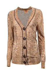 Current Boutique-Tory Burch - Tan Snake Print Linen Blend Cardigan Sz M