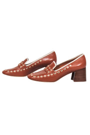 Current Boutique-Tory Burch - Tan Studded Leather Heeled Loafers Sz 9.5