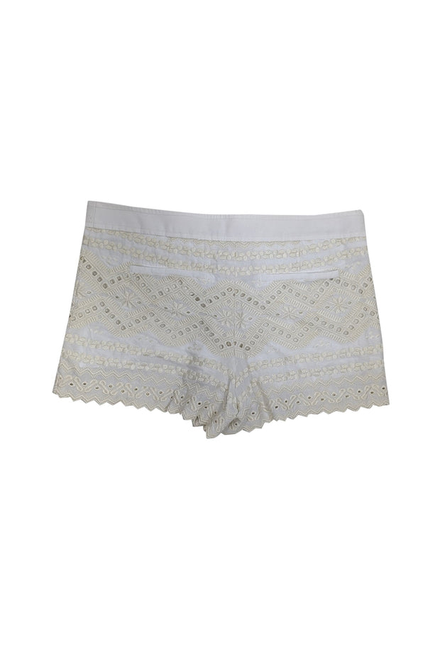 Current Boutique-Tory Burch - White & Cream Embroidered Lace Shorts Sz 2