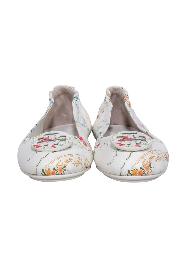 Current Boutique-Tory Burch - White & Multi Color Floral Flats Sz 8