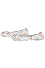 Current Boutique-Tory Burch - White & Multi Color Floral Flats Sz 8