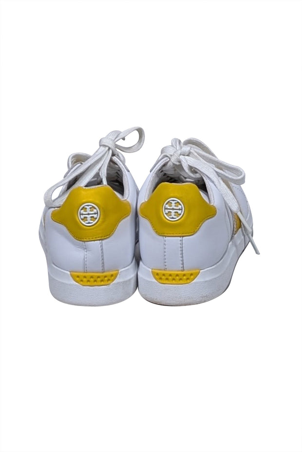 Current Boutique-Tory Burch - White & Yellow Leather Sneakers Sz 8.5