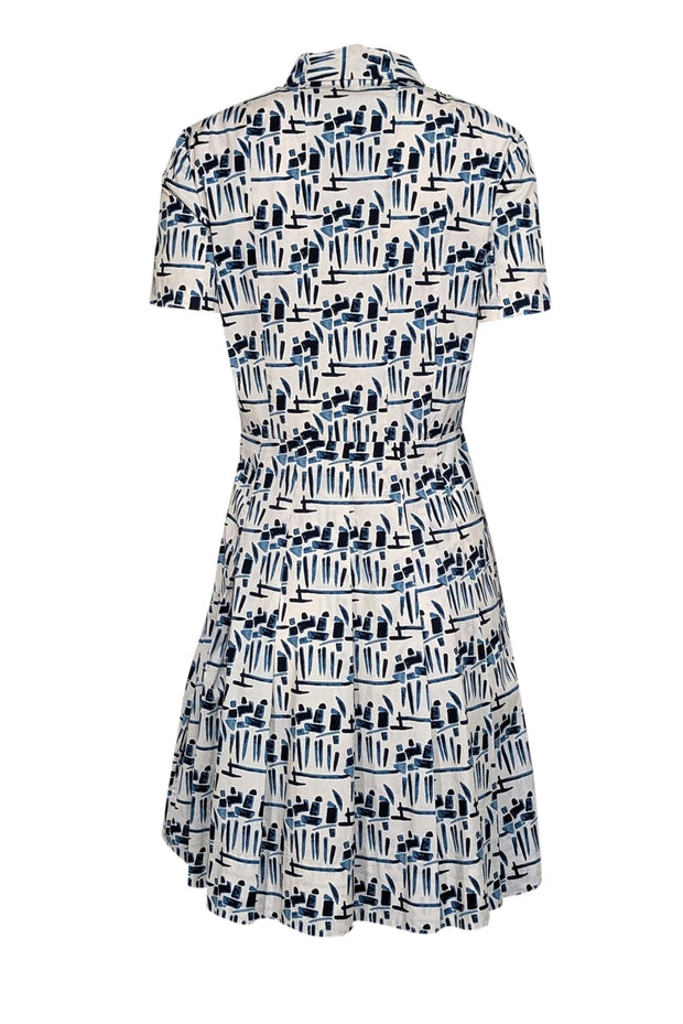 Current Boutique-Tory Burch - White w/ Blue Abstract Figurine Print Poplin Dress Sz 6