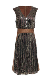 Current Boutique-Tracy Reese - Brown Sleeveless Midi Dress w/ Large Sequins Sz 6