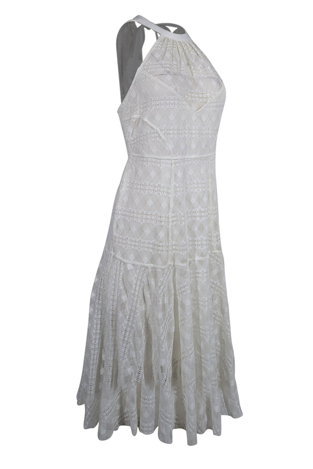 Current Boutique-Tracy Reese - Ivory Crochet Lace Sleeveless High Neckline Dress Sz M