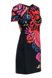 Current Boutique-Trina Turk - Black & Multicolored Floral Print Short Sleeve Shift Dress Sz 4