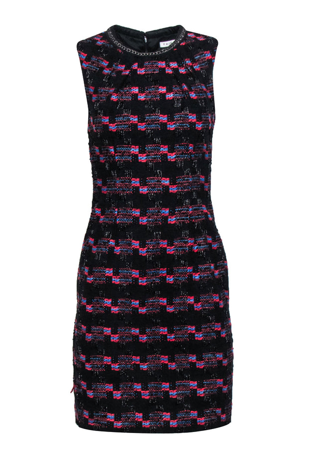 Current Boutique-Trina Turk - Black, Red, & Teal Tweed Sleeveless Sheath Dress Sz 0