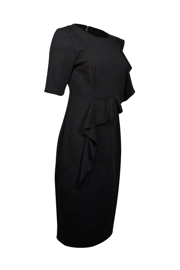 Current Boutique-Trina Turk - Black Ruffled Front Sheath Dress Sz 6