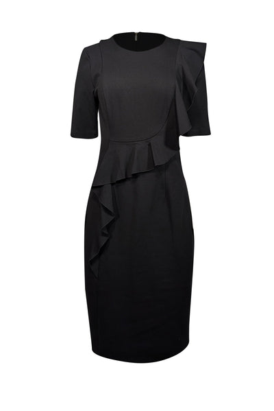 Current Boutique-Trina Turk - Black Ruffled Front Sheath Dress Sz 6