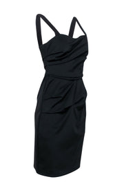 Current Boutique-Trina Turk - Black Sleeveless Ruched Midi Dress Sz 8