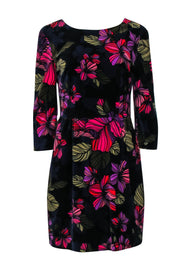 Current Boutique-Trina Turk - Black Velvet Dress w/ Multi-Colored Floral Print Sz 8