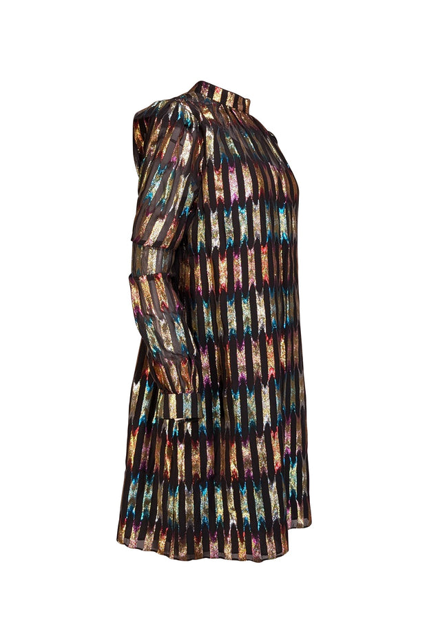 Current Boutique-Trina Turk - Black w/ Gold & Multicolor Metallic Pattern Dress Sz 12