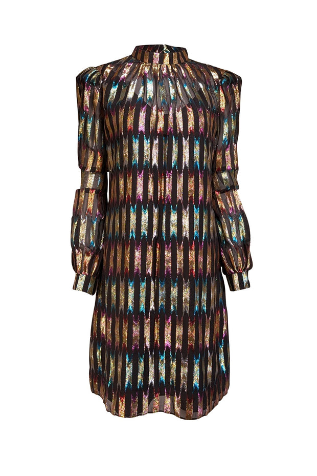 Current Boutique-Trina Turk - Black w/ Gold & Multicolor Metallic Pattern Dress Sz 12