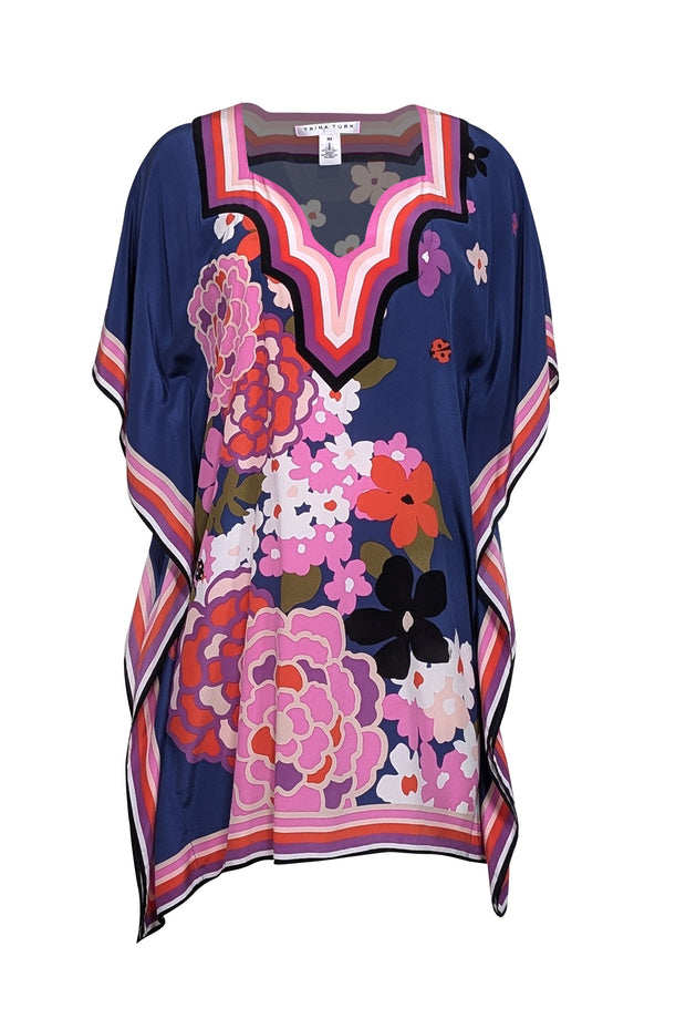 Current Boutique-Trina Turk - Blue & Pink Floral Print Silk Caftan Dress Sz XS/S