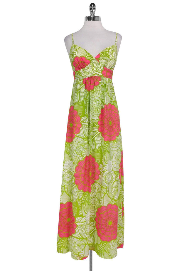 Current Boutique-Trina Turk - Green & Pink Floral Maxi Dress Sz 2