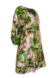 Current Boutique-Trina Turk - Green, Pink, & White Botanical Print Balloon Dress Sz L