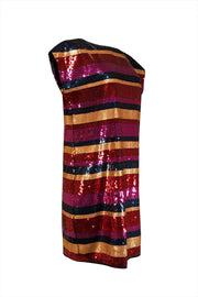 Current Boutique-Trina Turk - Multi Color Sequin Striped Cap Sleeve Dress Sz 10