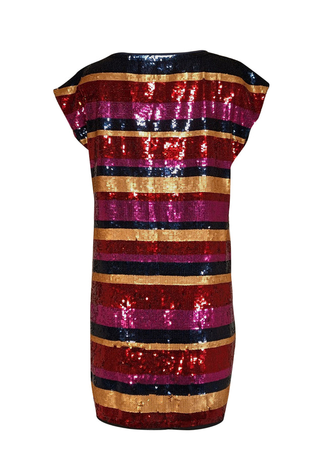 Current Boutique-Trina Turk - Multi Color Sequin Striped Cap Sleeve Dress Sz 10