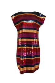 Current Boutique-Trina Turk - Multi Color Sequin Striped Cap Sleeve Dress Sz 10