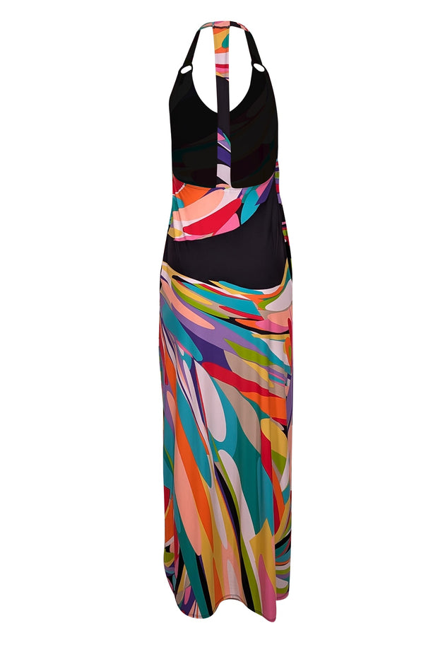 Current Boutique-Trina Turk - Multicolor Wavy Print Halter Maxi Dress Sz S