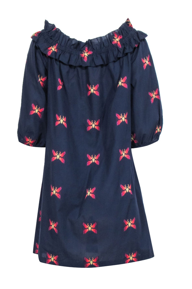 Current Boutique-Trina Turk - Navy w/ Multicolor Butterfly Print Off The Shoulder Dress Sz L