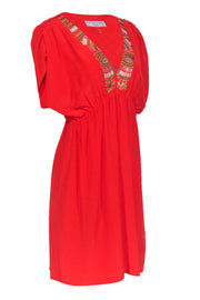 Current Boutique-Trina Turk - Orange Silk Dress w/ Beaded V-Neckline Sz 10