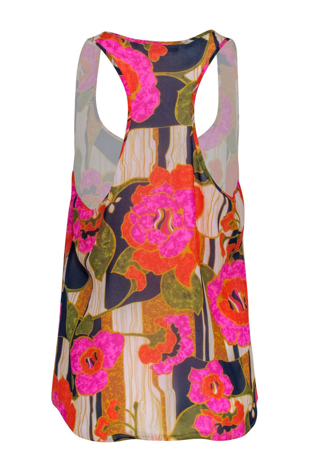 Current Boutique-Trina Turk - Pink, Navy, & Green Floral Print Tank Sz L