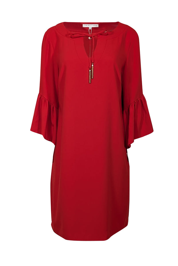 Current Boutique-Trina Turk - Red Bell Sleeve Shift Dress Sz L