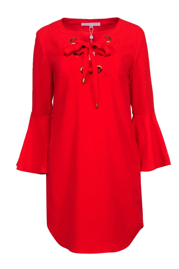 Current Boutique-Trina Turk - Red Lace Up Grommet Shift Dress Sz 4