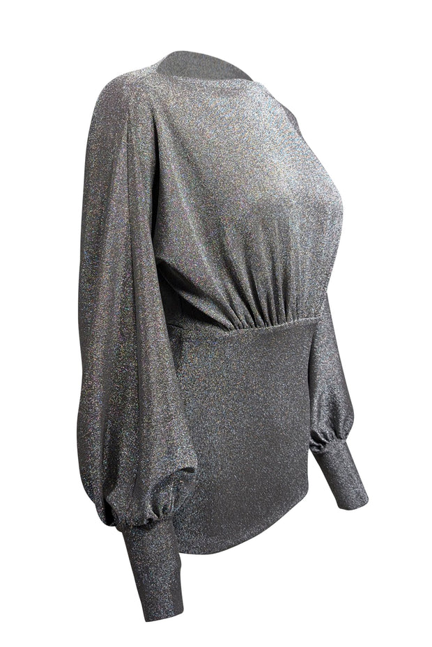 Current Boutique-Trina Turk - Silver Metallic Stretch Knit Top Sz XS