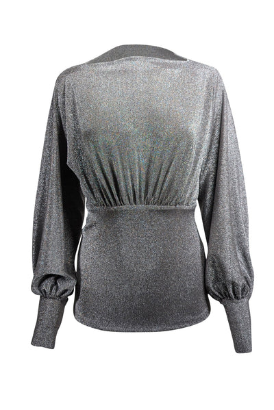 Current Boutique-Trina Turk - Silver Metallic Stretch Knit Top Sz XS