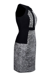 Current Boutique-Trina Turk - White & Black Speckled Zip Front Sheath Dress Sz 6