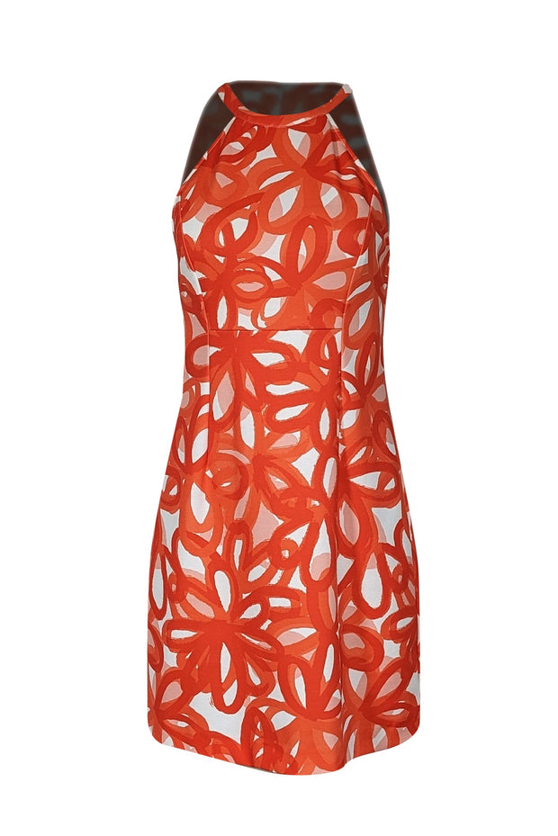 Current Boutique-Trina by Trina Turk - Orange & White Swirl Print Sleeveless Knee-Length Dress Sz 4