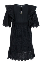 Current Boutique-Twinset - Black Eyelet Mini Dress w/ Multicolored Floral Embroidery Sz 10