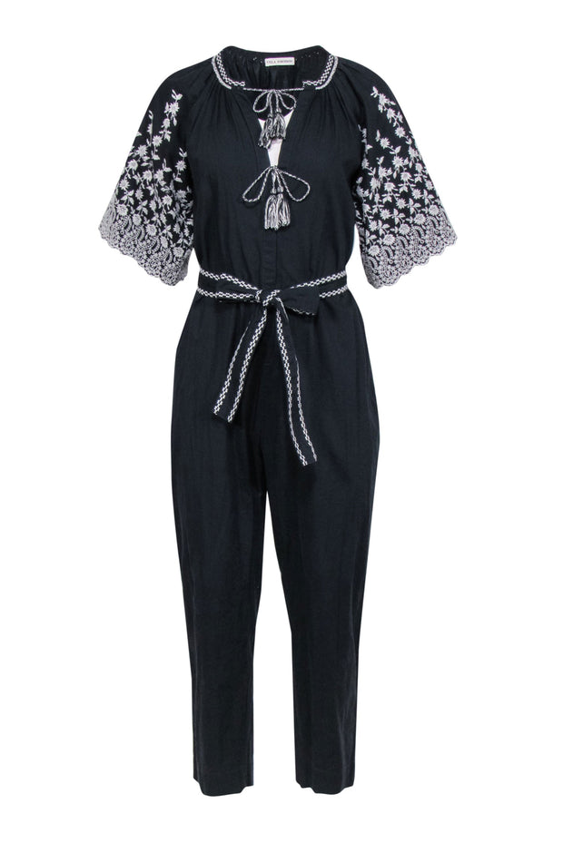 Current Boutique-Ulla Johnson - Black Short Sleeve Jumpsuit w/ Embroidered Sleeves Sz 4