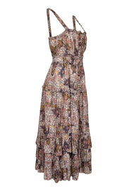 Current Boutique-Ulla Johnson - Cream, Peach, & Yellow Floral Print Tiered Midi Dress Sz 6