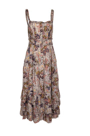 Current Boutique-Ulla Johnson - Cream, Peach, & Yellow Floral Print Tiered Midi Dress Sz 6