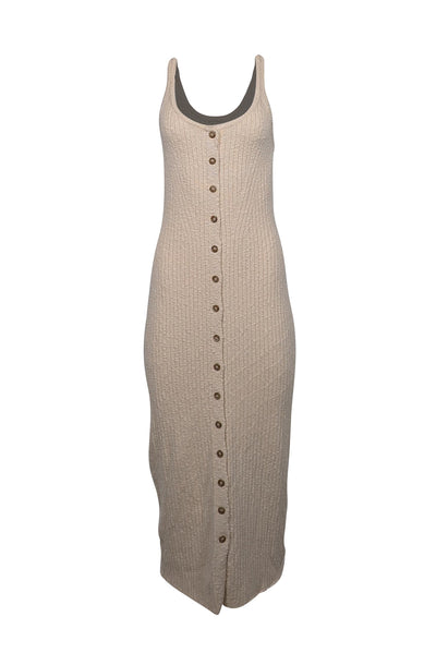 Current Boutique-Ulla Johnson - Cream Rib Knit Cotton Blend Midi Dress Sz M