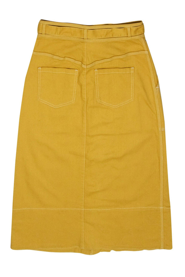 Current Boutique-Ulla Johnson - Mustard Yellow Denim Midi Skirt w/ Front Buttons Sz 2