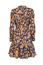 Current Boutique-Ulla Johnson - Navy w/ Orange Floral Print Poplin Long Sleeve Dress Sz 2