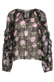 Current Boutique-Ulla Johnson - Olive & Pink Floral Print Semi Sheer Top Sz 6