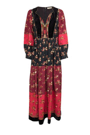 Current Boutique-Ulla Johnson - Red, Black, & Beige Floral Print Patchwork Maxi Dress Sz 4