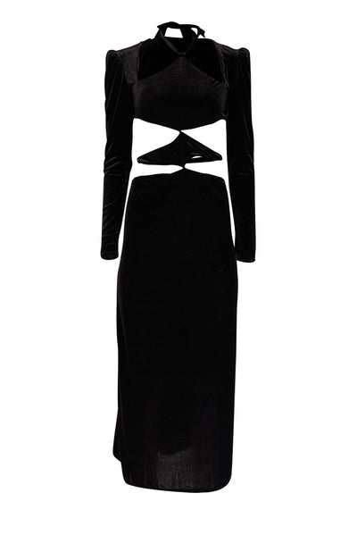 Current Boutique-Undress Code - Black Velvet Midi Dress w/ Cut-Outs Sz S