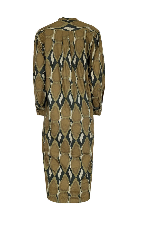 Current Boutique-V de Vinster - Khaki & Olive Ikat Print Poplin Dress Sz M