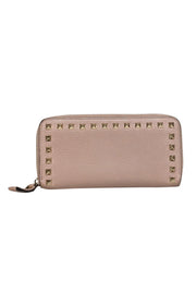 Current Boutique-Valentino - Beige Pebbled Leather Rock Stud Wallet