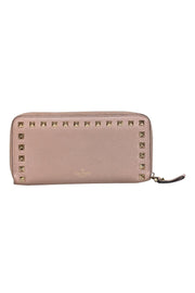 Current Boutique-Valentino - Beige Pebbled Leather Rock Stud Wallet